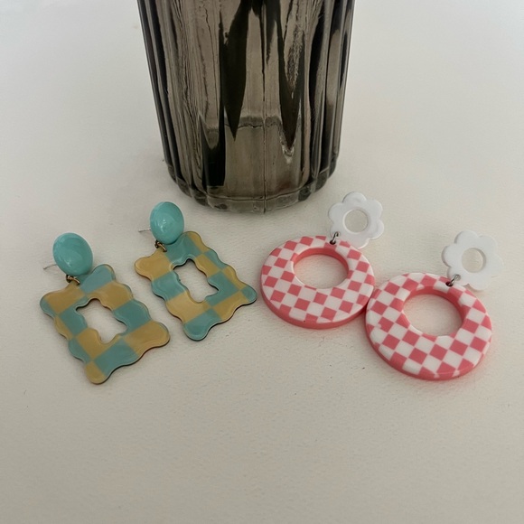 1970's Inspired Pattern Dangle Earrings - Colorful Retro Drop Earrings - Picture 8 of 14